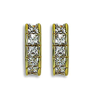 Curved Golden Earrings with 5 Princess Cut Blue Luster Diamonds - Click Image to Close